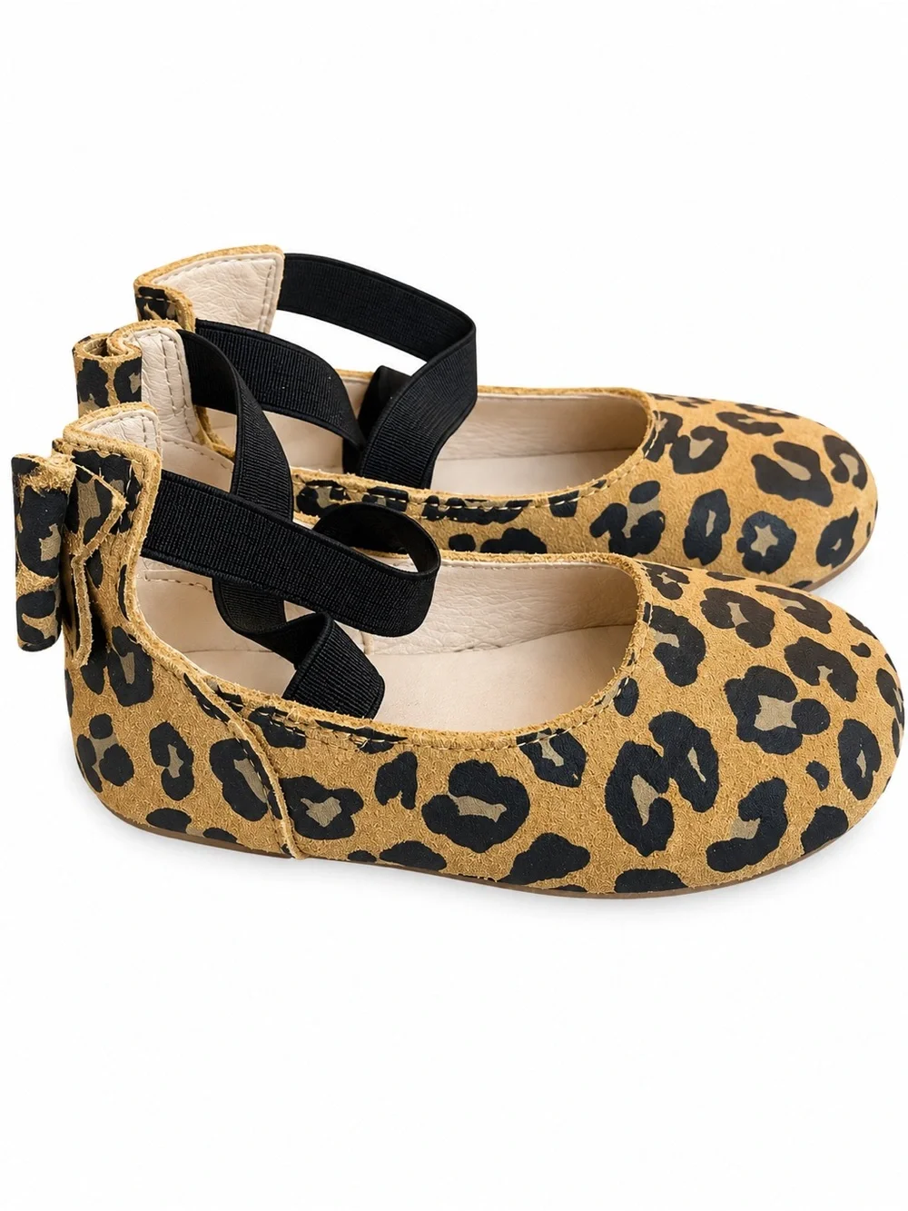 Monkey Feet Leopard Print Ballet Flats with Black Elastic Strap - Kids